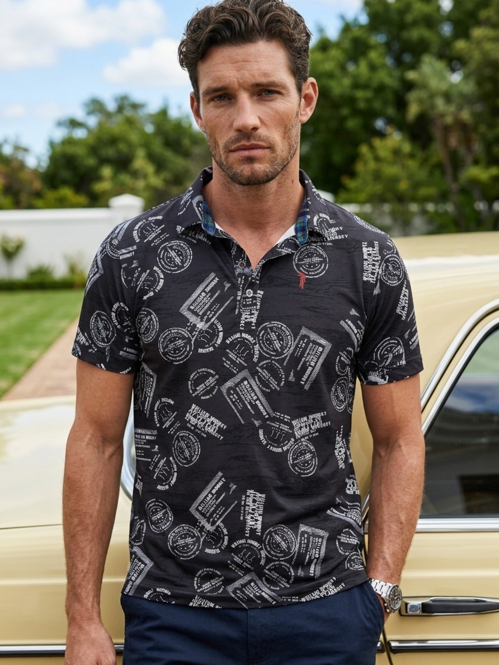 William Murray Black bourbon Whiskey Golf Graphic Print Polo Shirt